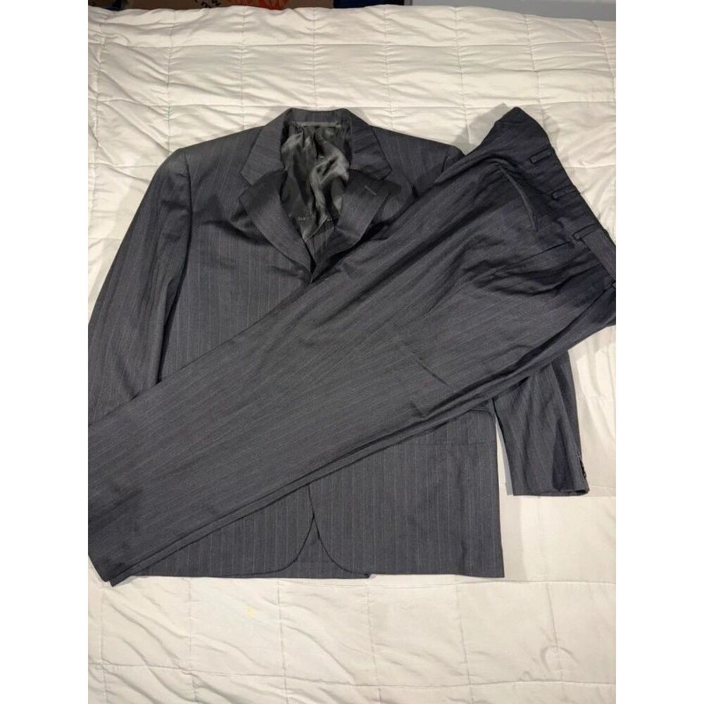 Oxxford Clothes Men's Suit Super 100 Charcoal Pinstripe Ambassador Emblem Sz 42R